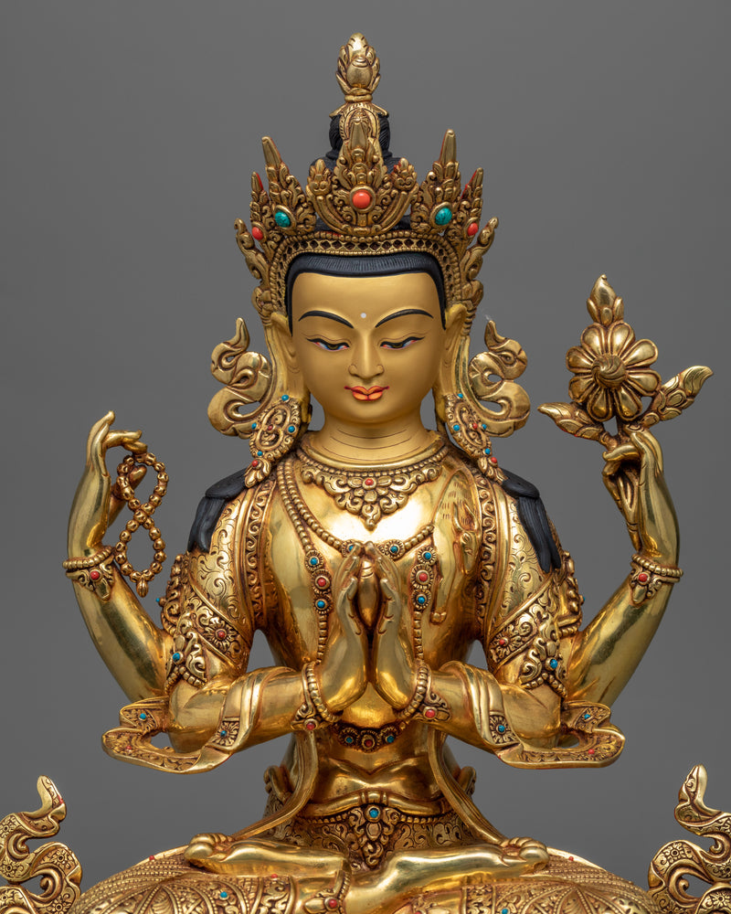 4 Armed Chenrezig Statue |  Traditional Tibetan Style Buddhist Statue of Bodhisattva Chenrezig