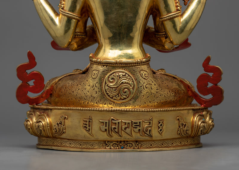 4 Armed Chenrezig Statue |  Traditional Tibetan Style Buddhist Statue of Bodhisattva Chenrezig