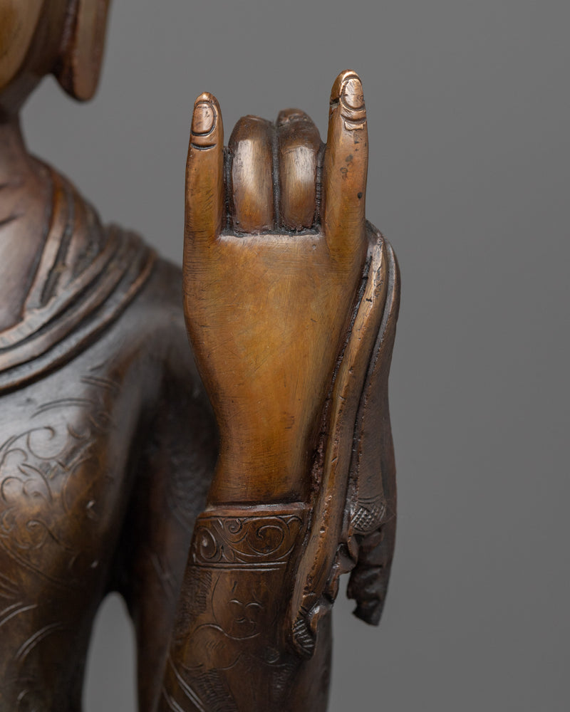 Standing Buddha Shakyamuni Statue | Buddhist Oxidized Copper Statue