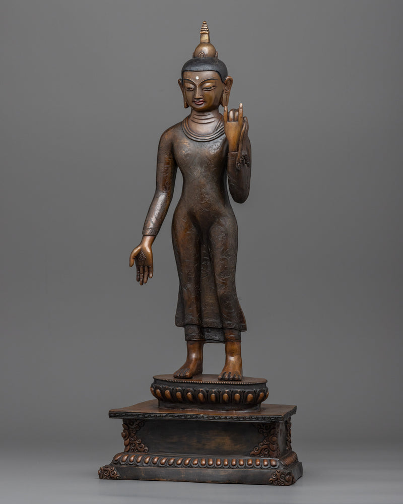 Standing Buddha Shakyamuni Statue | Buddhist Oxidized Copper Statue