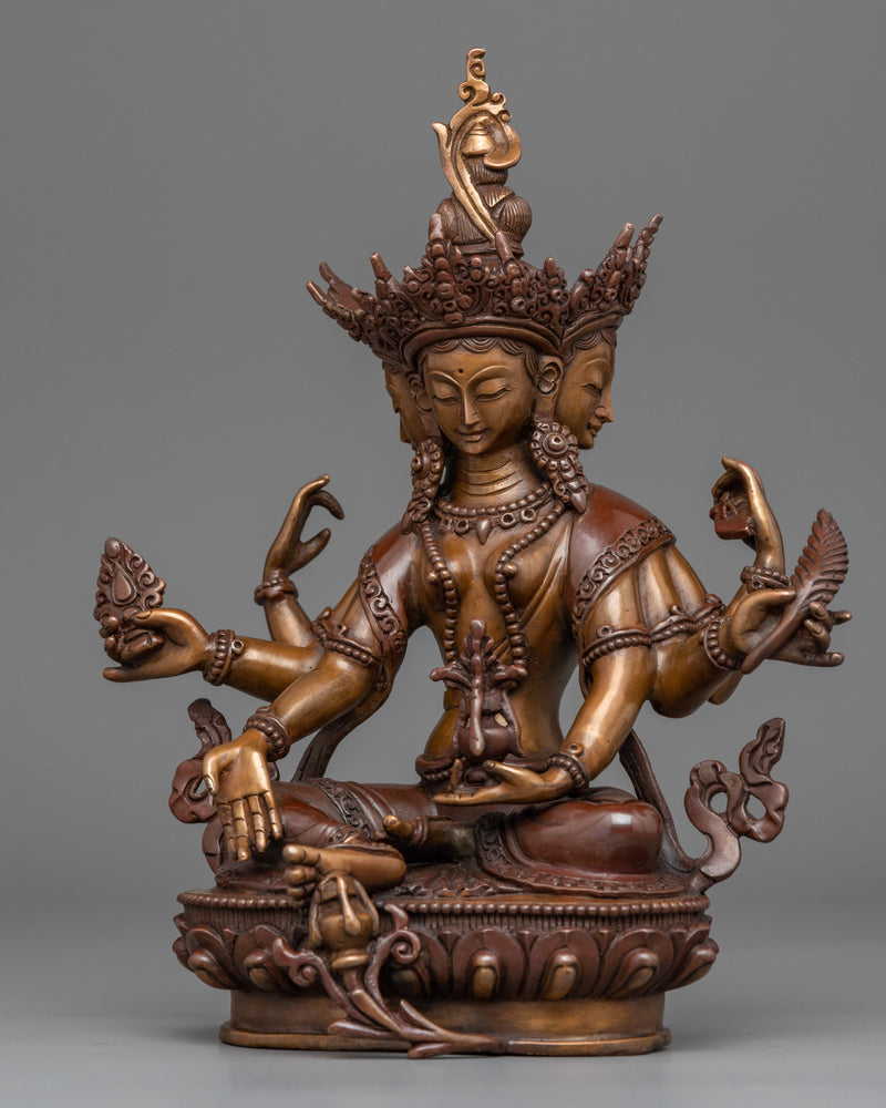 Oxidized Copper Vasudhara Statue | Traditional Tibetan Style Buddhist Statue