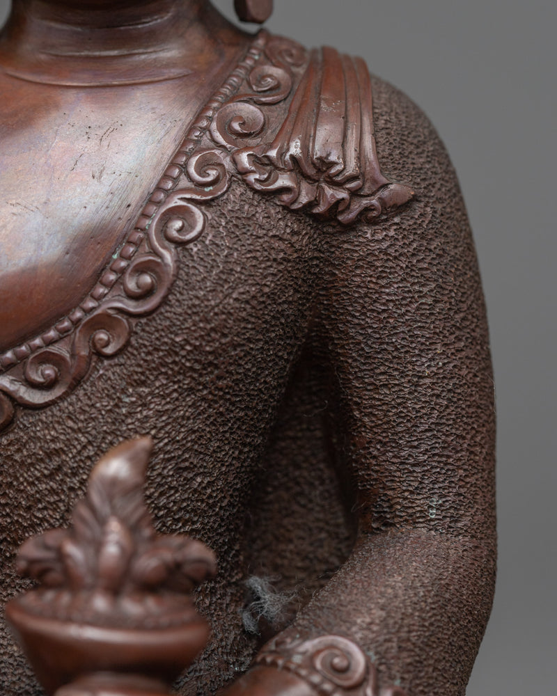 Bhaisajyaguru Medicine Buddha Statue | Buddhist Oxidized Copper Sculpture for Healing