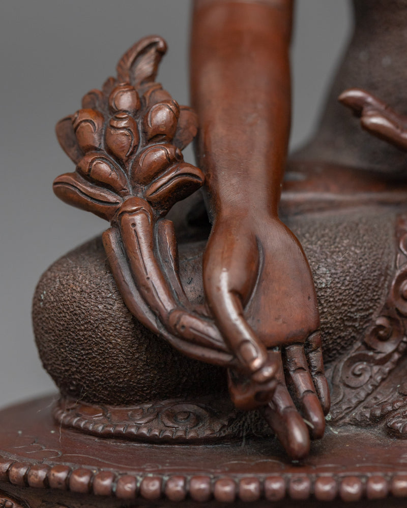 Bhaisajyaguru Medicine Buddha Statue | Buddhist Oxidized Copper Sculpture for Healing