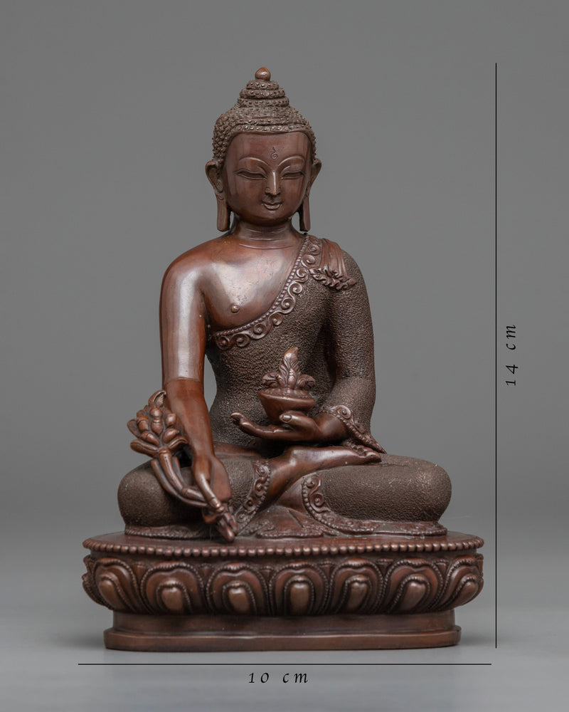 Bhaisajyaguru Medicine Buddha Statue | Buddhist Oxidized Copper Sculpture for Healing