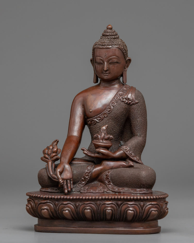 Bhaisajyaguru Medicine Buddha Statue | Buddhist Oxidized Copper Sculpture for Healing