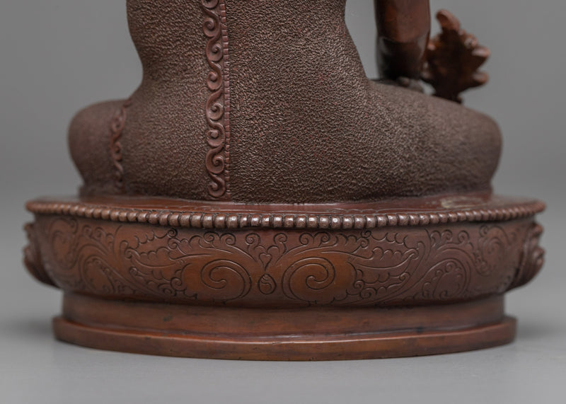 Bhaisajyaguru Medicine Buddha Statue | Buddhist Oxidized Copper Sculpture for Healing