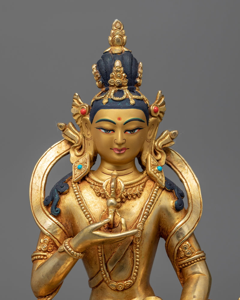 Bodhisattva Vajrasattva Scultpure for Meditation and Ritual | Gold-Plated Dorje Sempa Statue