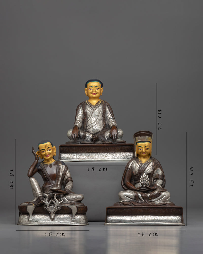 Gold Gilded 3 Buddhist Master Statue Set | Milarepa, Marpha & Gampopa