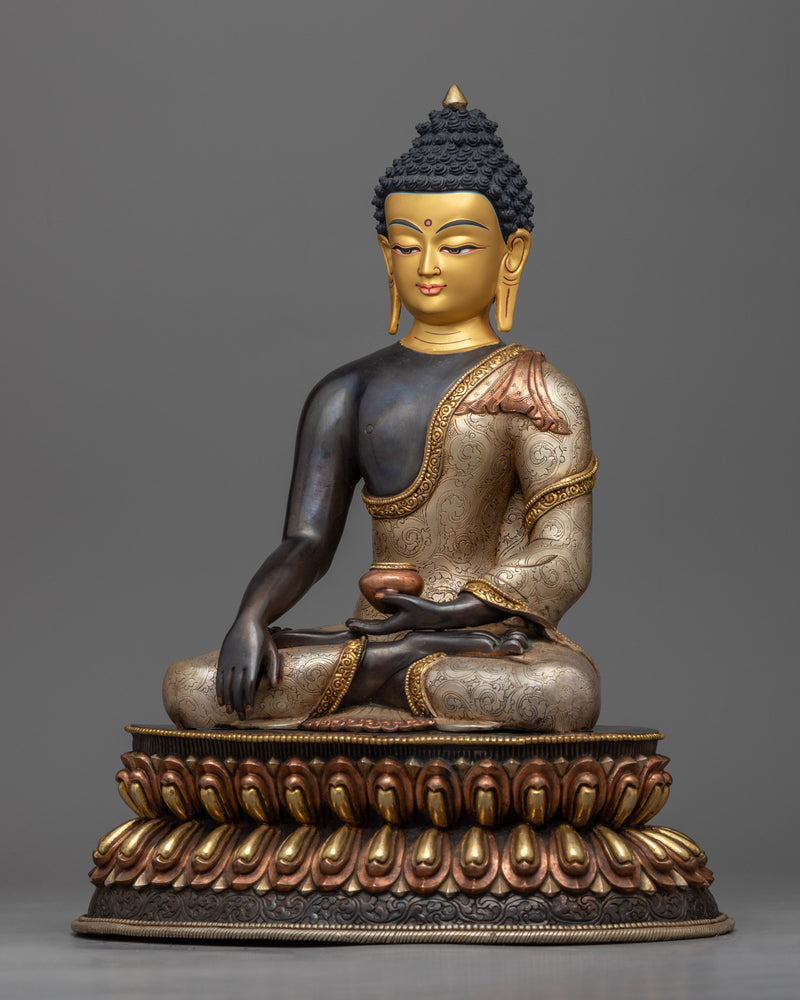 Hand-Carved Buddha Shakyamuni Statue | Buddhist Oxidized Copper Statue