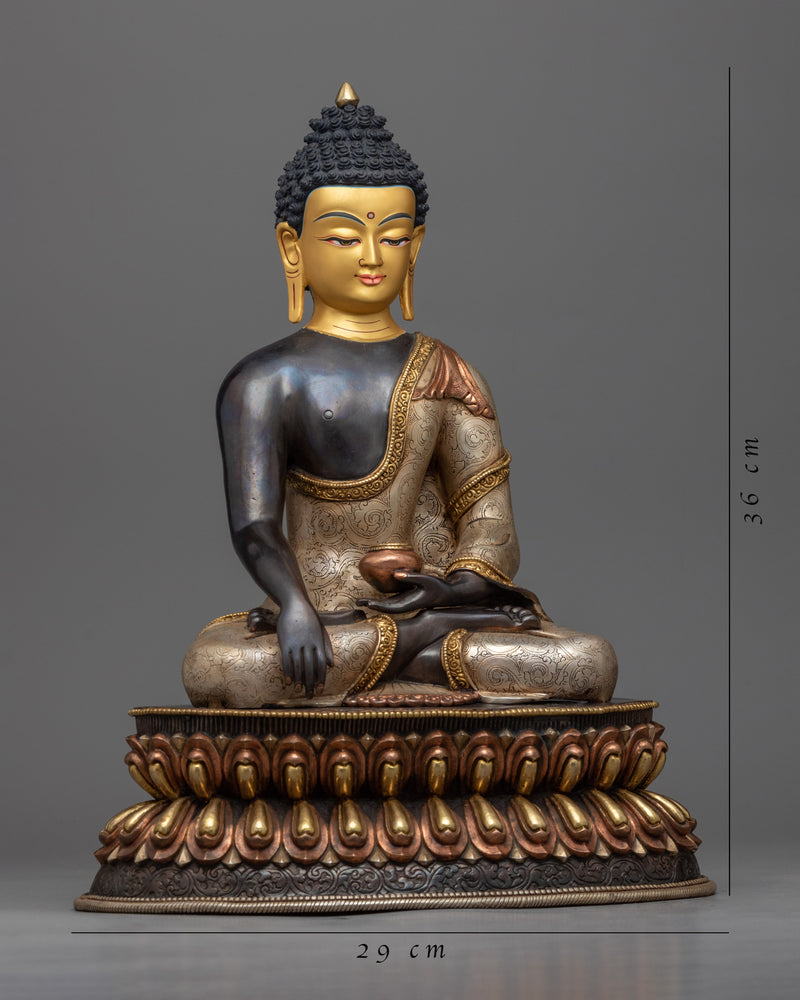 Hand-Carved Buddha Shakyamuni Statue | Buddhist Oxidized Copper Statue