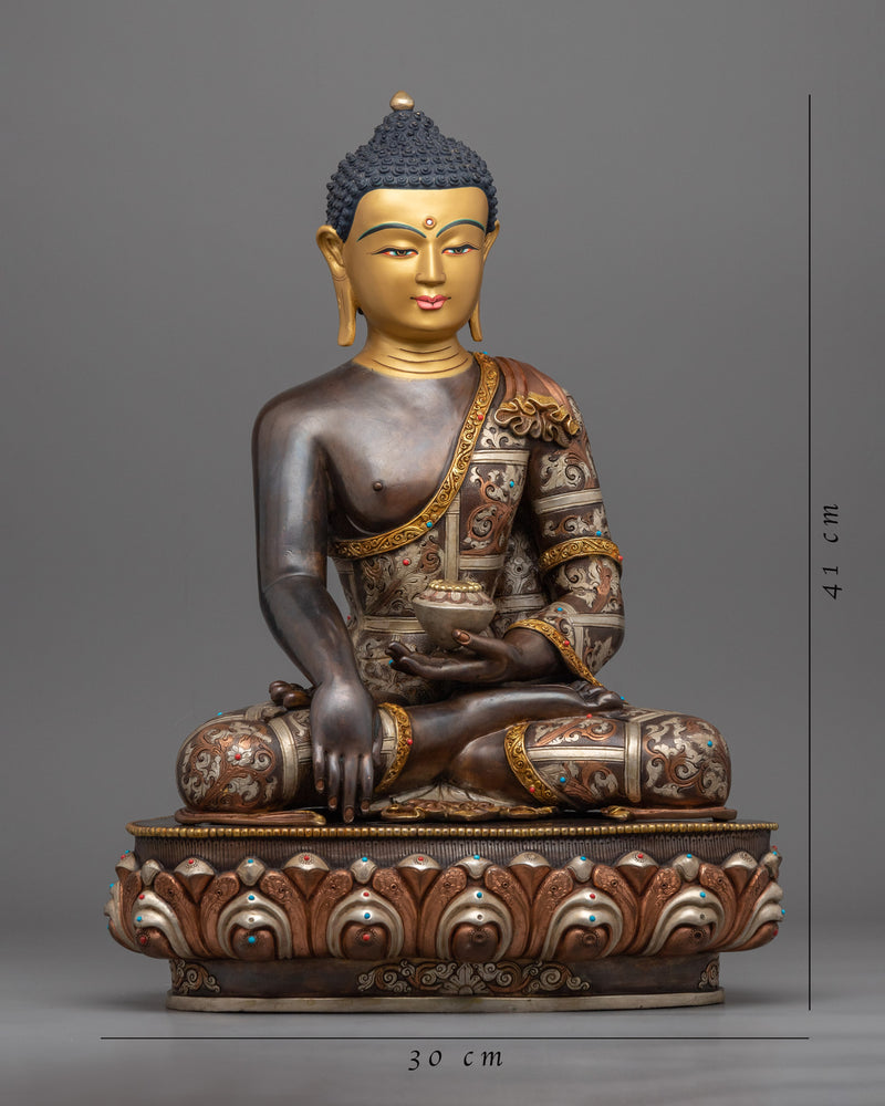 Serene Namo Shakyamuni Buddha Sculpture | Buddhist Oxidized Copper Statue