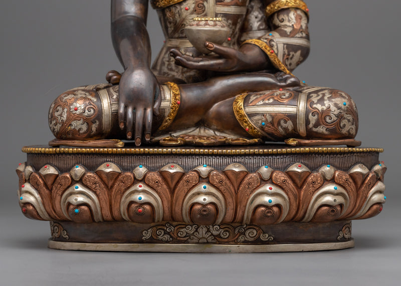 Serene Namo Shakyamuni Buddha Sculpture | Buddhist Oxidized Copper Statue