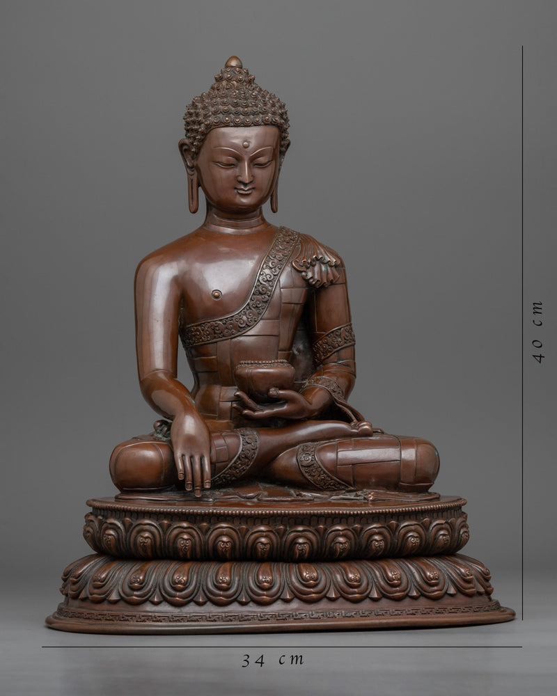 Hand-Carved Buddha Shakyamuni Sculpture | Oxidized Copper Buddhist Statue