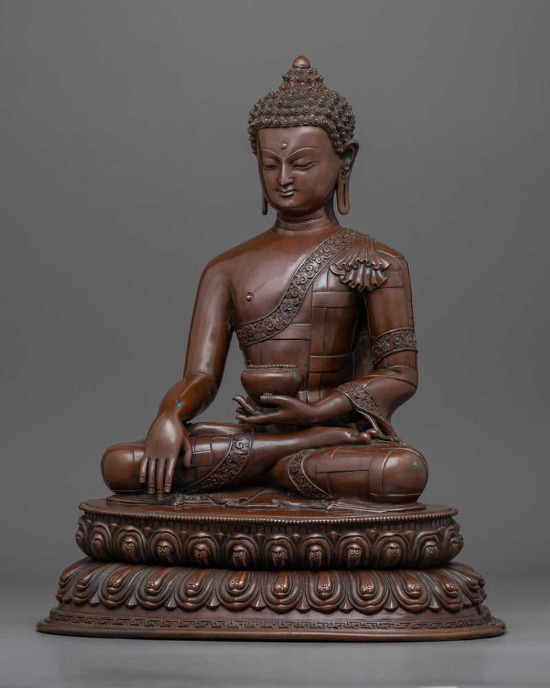 Hand-Carved Buddha Shakyamuni Sculpture | Oxidized Copper Buddhist Statue