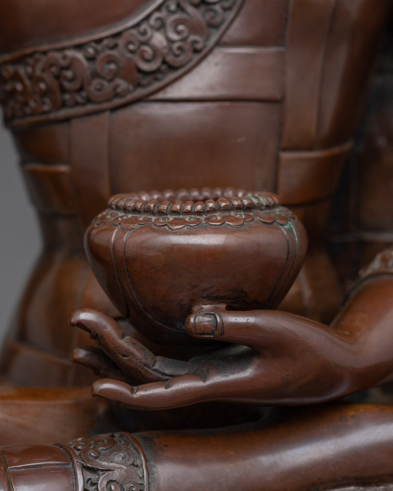 Hand-Carved Buddha Shakyamuni Sculpture | Oxidized Copper Buddhist Statue