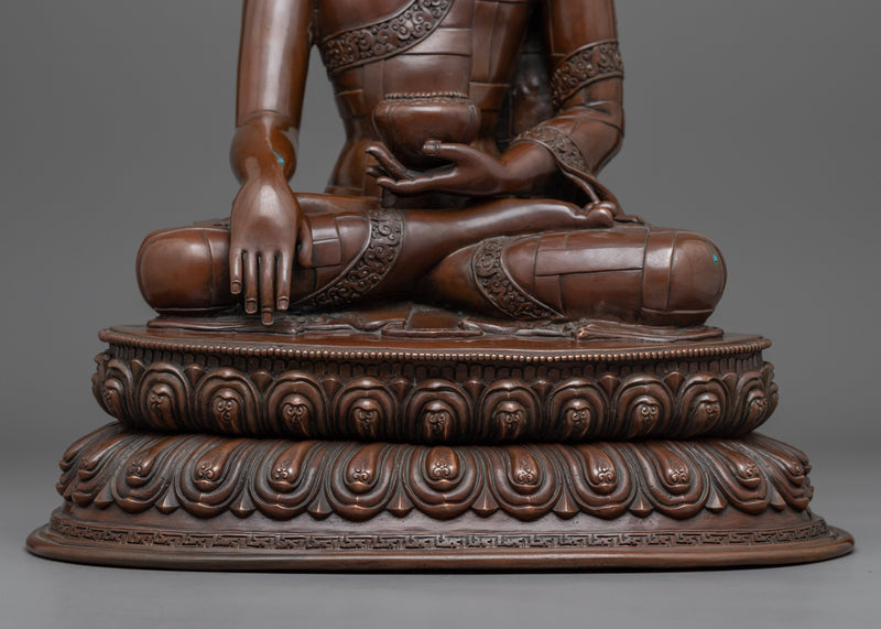 Hand-Carved Buddha Shakyamuni Sculpture | Oxidized Copper Buddhist Statue