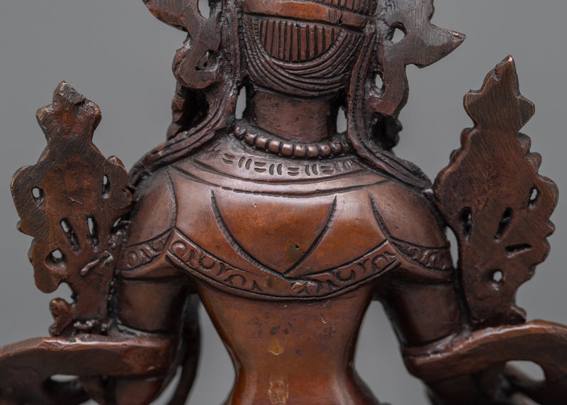 Green Tara Buddha Oxidized Copper Sculpture | Buddhist Statue for Prosperity