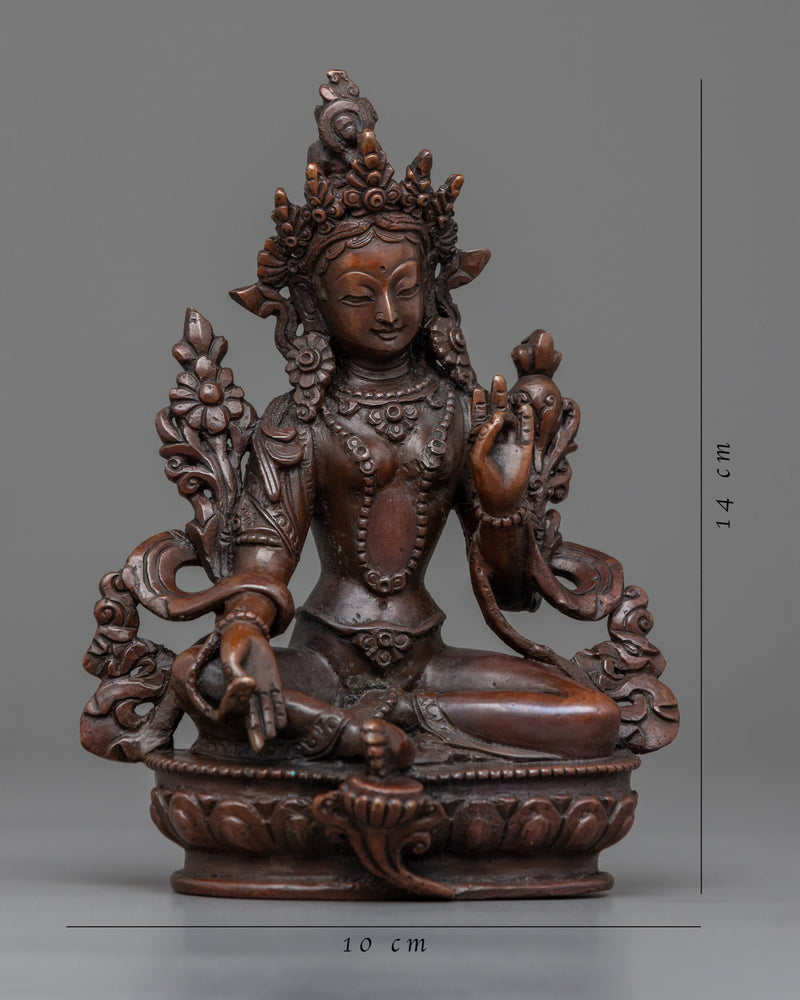 Green Tara Buddha Oxidized Copper Sculpture | Buddhist Statue for Prosperity