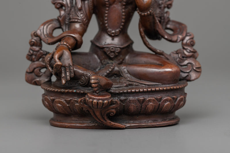 Green Tara Buddha Oxidized Copper Sculpture | Buddhist Statue for Prosperity