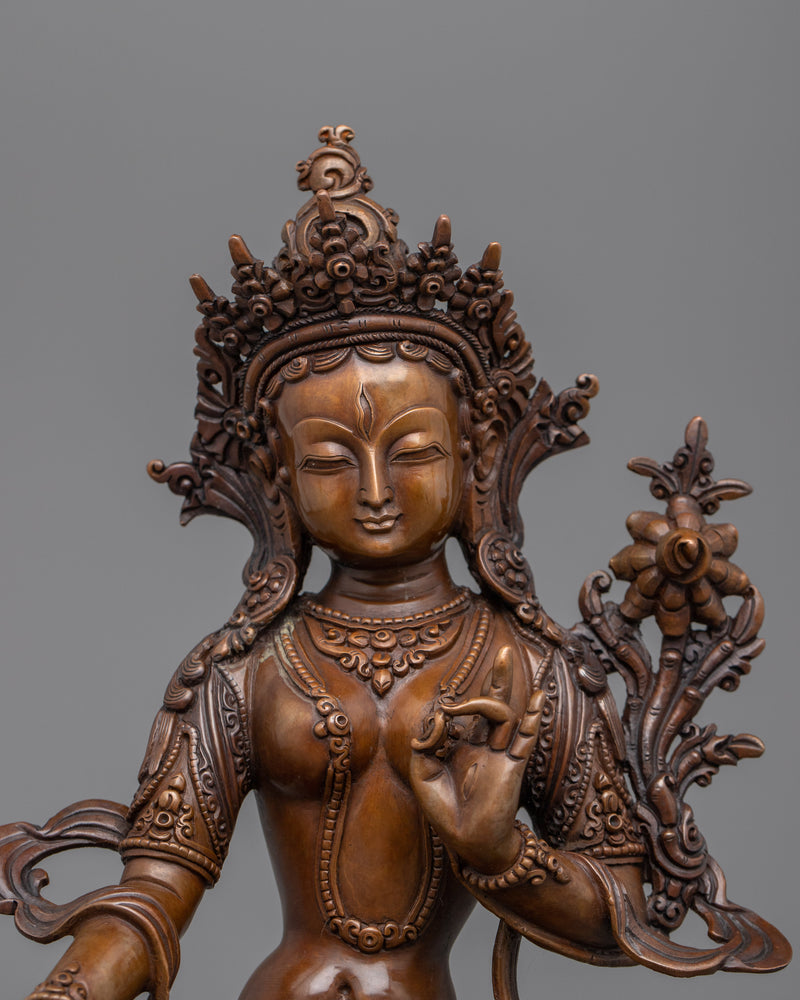 White Tara Oxidized Copper Statue | Authentic Traditional Himalayan Artwork