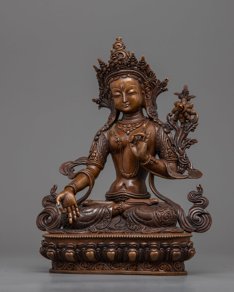 White Tara Oxidized Copper Statue | Authentic Traditional Himalayan Artwork