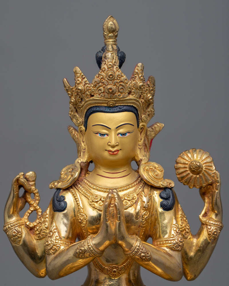 4 Armed Chenrezig Sculpture | Handcrafted Buddhist Statue for Meditation