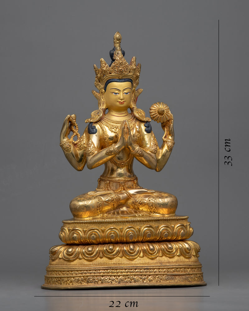 4 Armed Chenrezig Sculpture | Handcrafted Buddhist Statue for Meditation