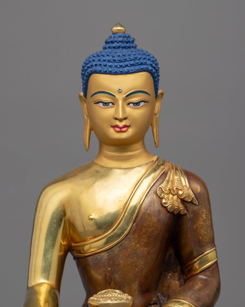 Shakyamuni Buddha in Meditation Sculpture | Historical Buddha Gold Gilded Statue