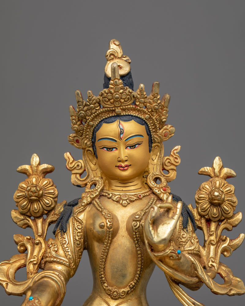 White Tara Statue for Meditative Purpose | Gold-Plated Himalayan Art