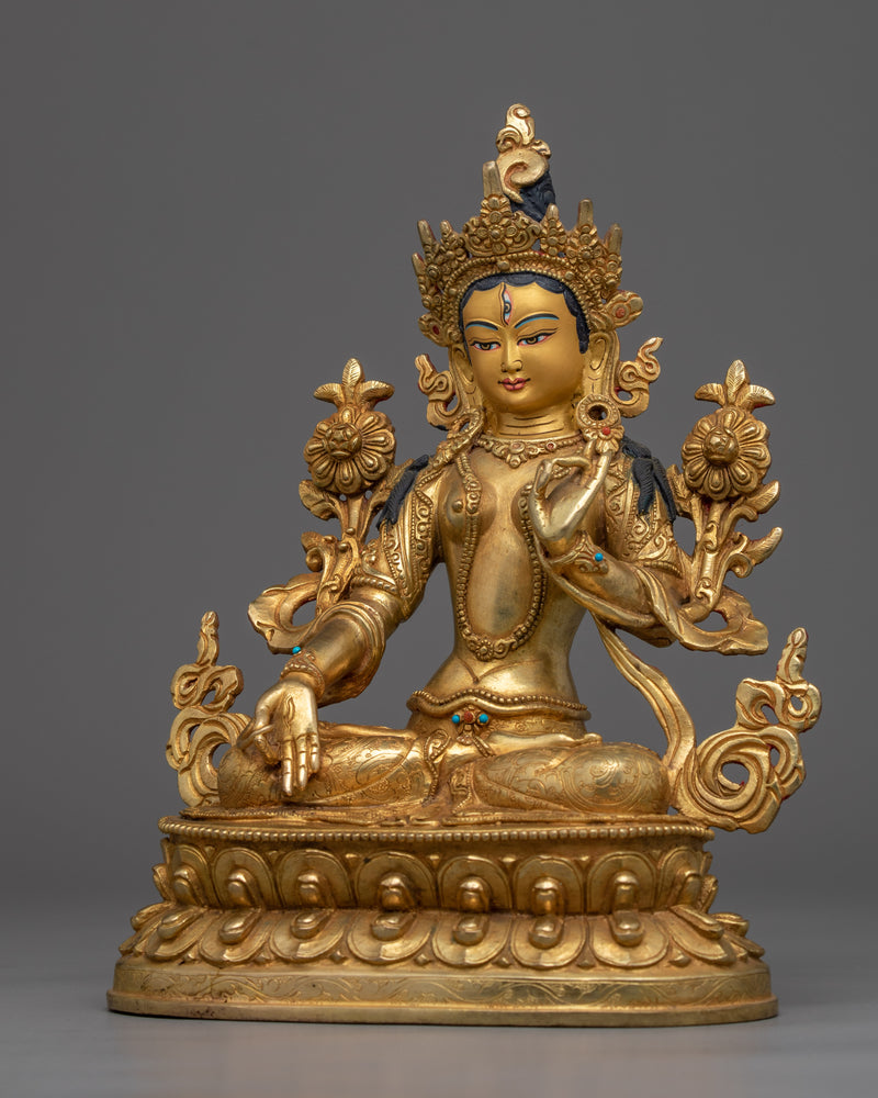 White Tara Statue for Meditative Purpose | Gold-Plated Himalayan Art