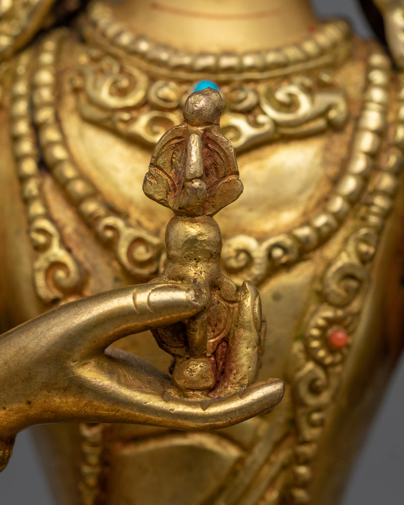 Vajrasattva Sculpture Gilded in Gold | Handmade in Nepal, Himalayan Buddhist Art