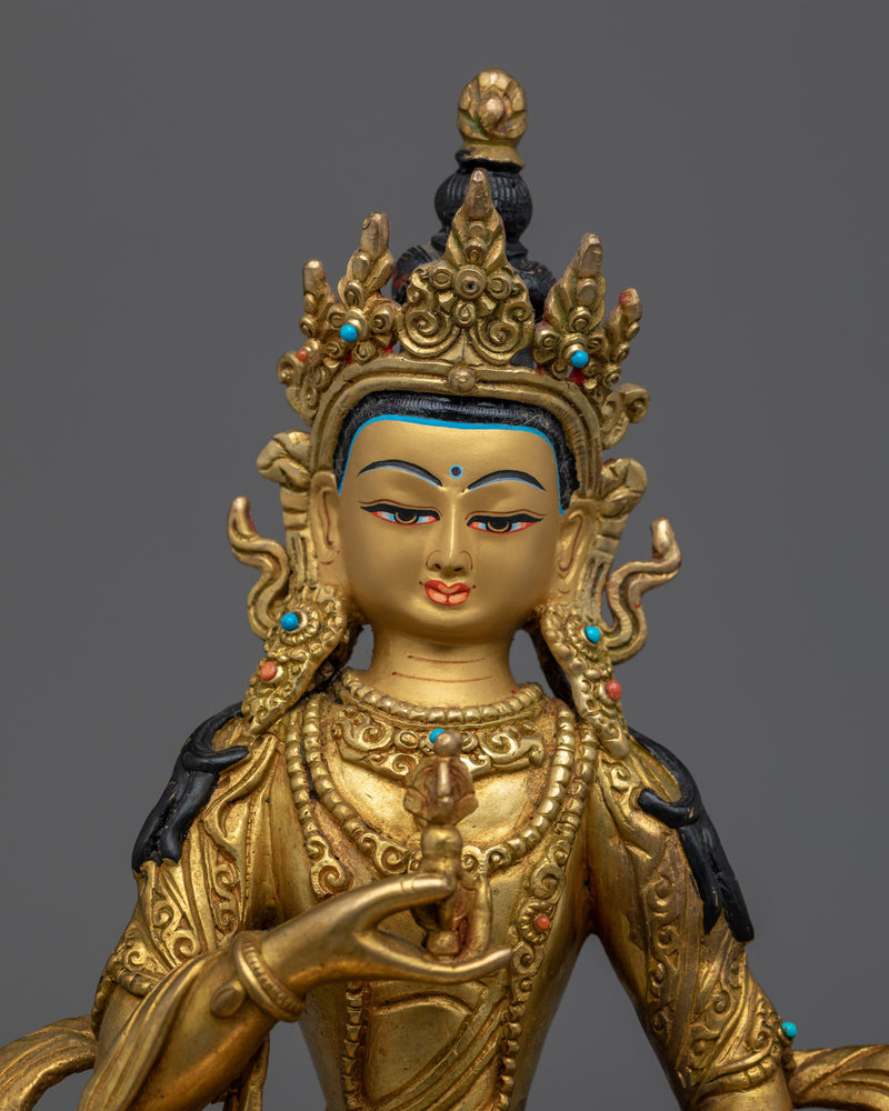 Vajrasattva Sculpture Gilded in Gold | Handmade in Nepal, Himalayan Buddhist Art