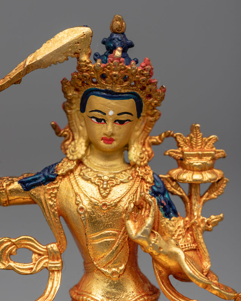 Machine-Made Manjushri Bodhisattva Statue | Buddhist Gold Gilded Copper Statue