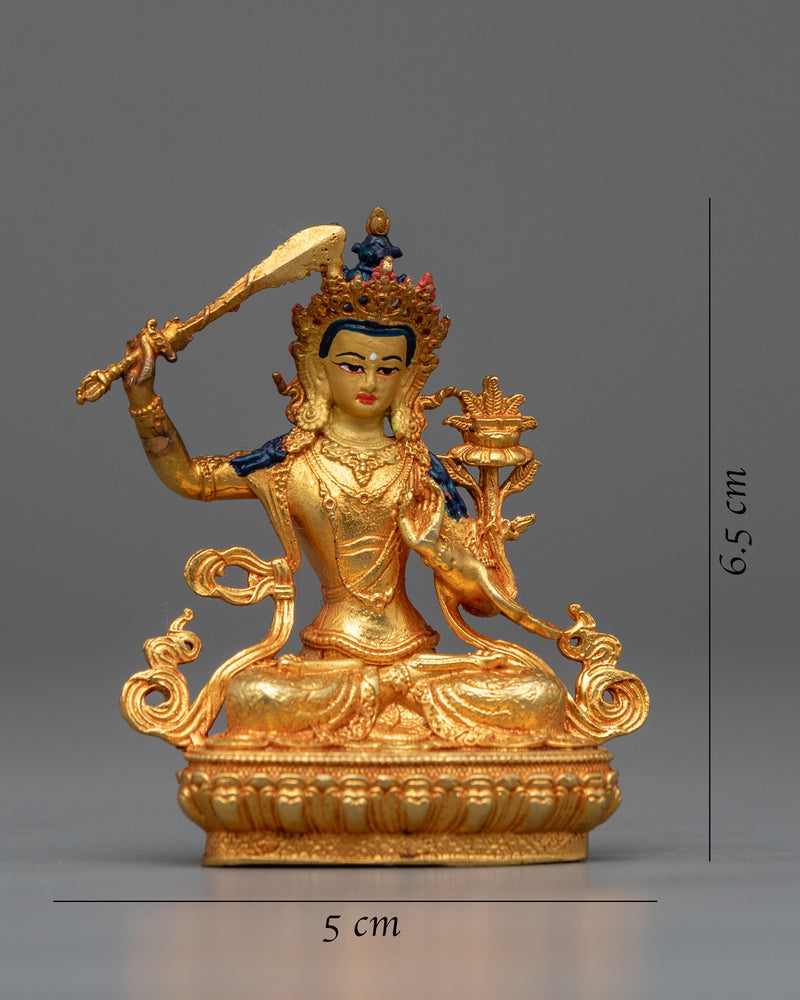 Machine-Made Manjushri Bodhisattva Statue | Buddhist Gold Gilded Copper Statue