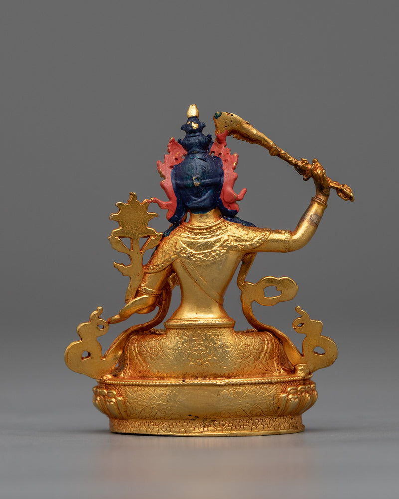 Machine-Made Manjushri Bodhisattva Statue | Buddhist Gold Gilded Copper Statue