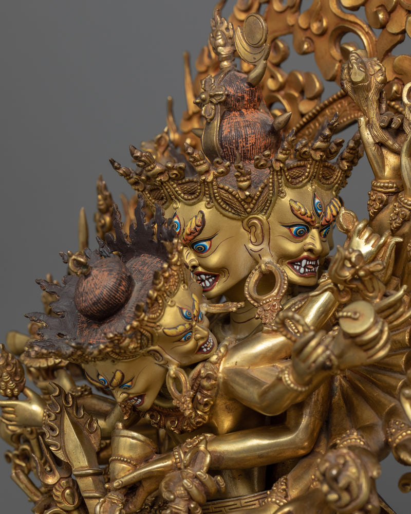 Buddhist Kalachakra Gold Gilded Statue |  Traditional Handcrafted Buddhist Art