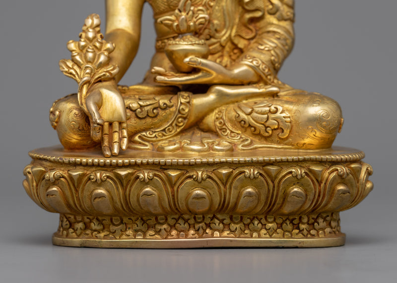 Buddha Medicine Statue Gilded in Gold | Traditional Handcrafted Buddhist Art