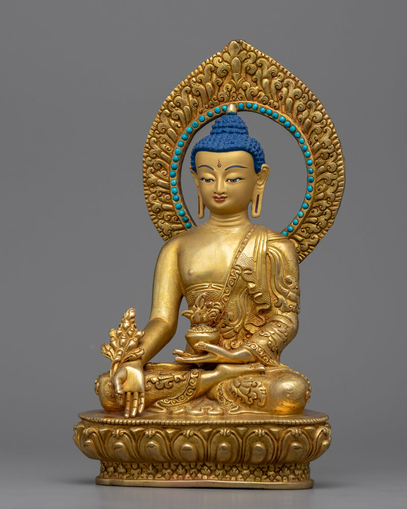 Buddha Medicine Statue Gilded in Gold | Traditional Handcrafted Buddhist Art