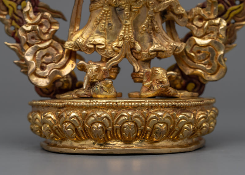 Gold Gilded White Mahakala Statue | Gold Gilded Tibetan Buddhist Art