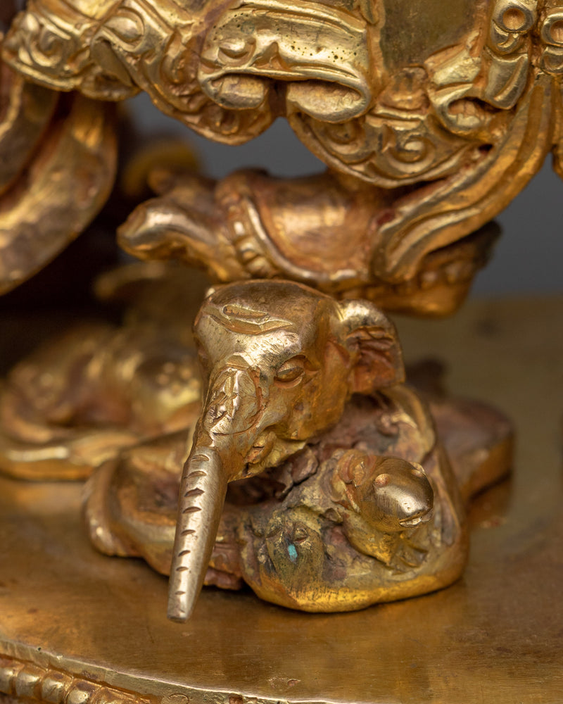 Gold Gilded White Mahakala Statue | Gold Gilded Tibetan Buddhist Art