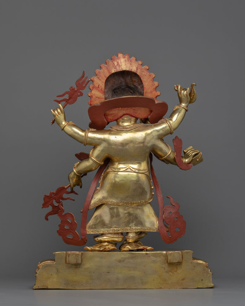 White Mahakala Sculpture | 24K Gold Gilded Statue of Wrathful Buddhist Deity