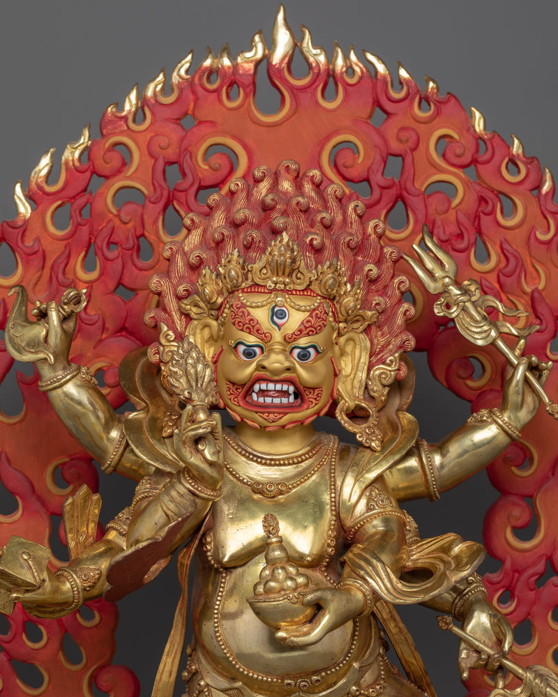 White Mahakala Sculpture | 24K Gold Gilded Statue of Wrathful Buddhist Deity