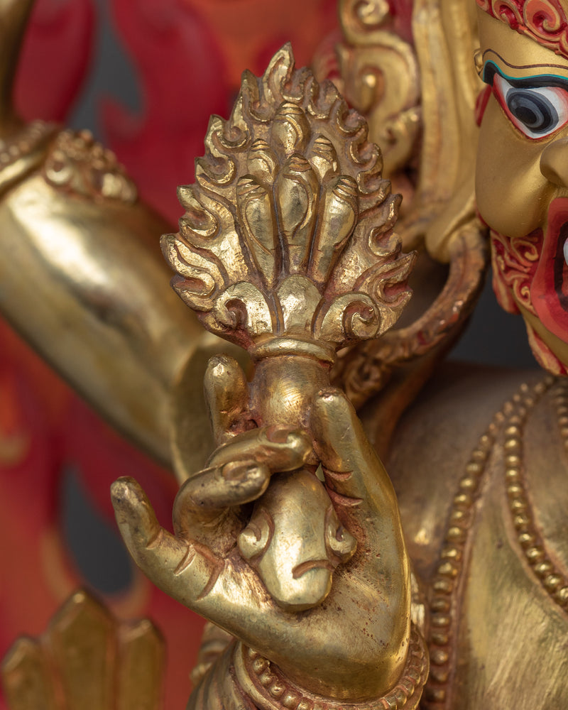 White Mahakala Sculpture | 24K Gold Gilded Statue of Wrathful Buddhist Deity