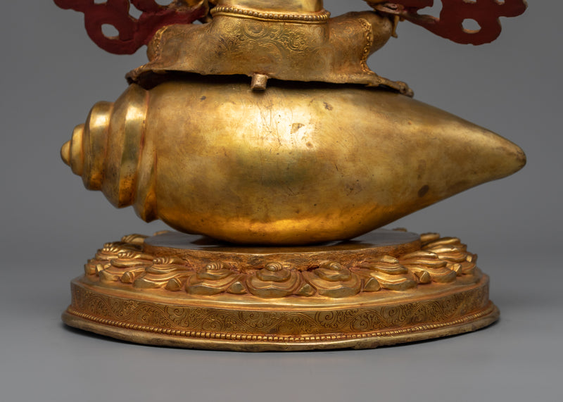 Dzambhala Mantra Practice Statue | The Buddhist Wealth Deity Sitting on a Conch Shell