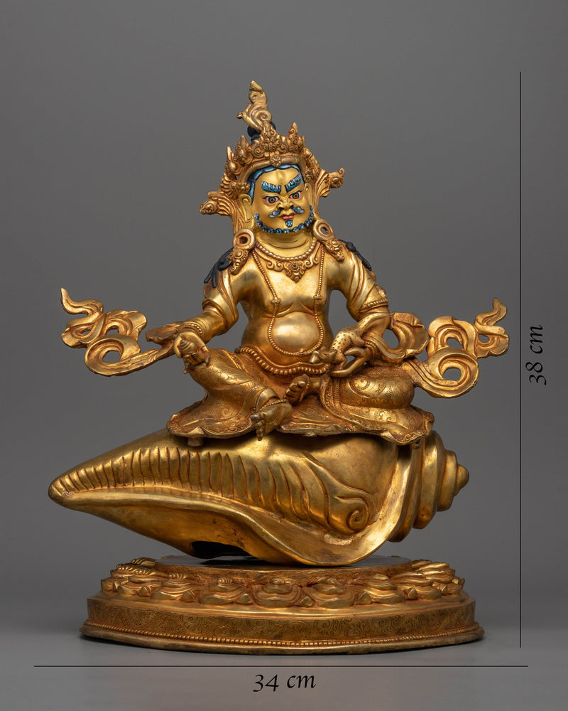 Dzambhala Mantra Practice Statue | The Buddhist Wealth Deity Sitting on a Conch Shell