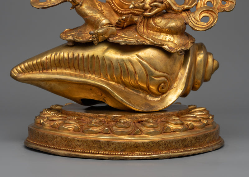 Dzambhala Mantra Practice Statue | The Buddhist Wealth Deity Sitting on a Conch Shell