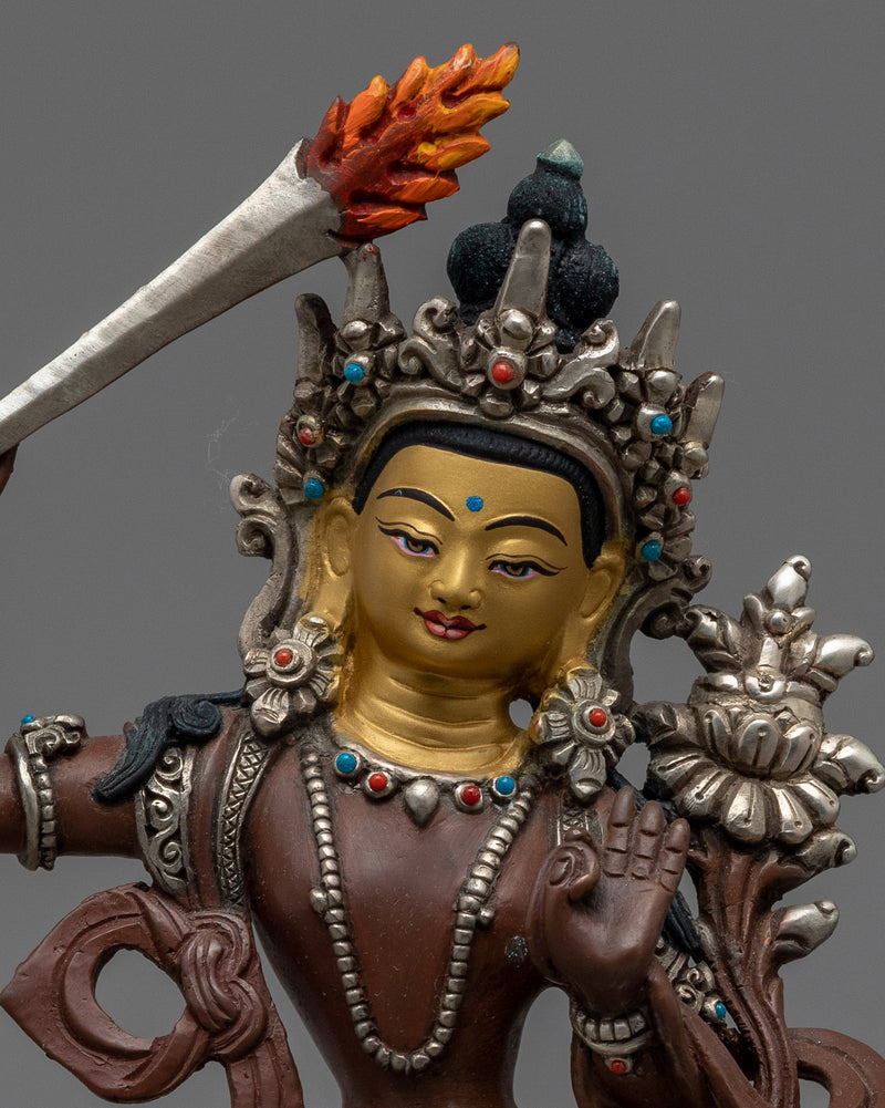 Bodhisattva Manjushri Statue | Oxidized Copper Buddhist Artwork