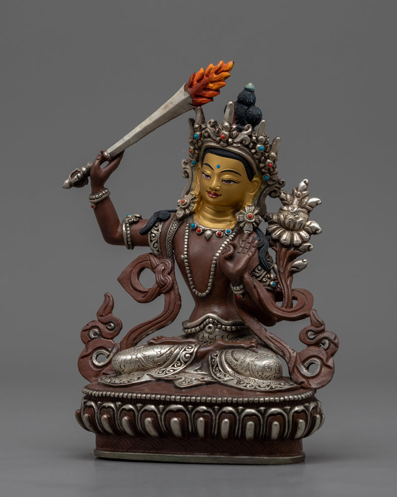 Bodhisattva Manjushri Statue | Oxidized Copper Buddhist Artwork