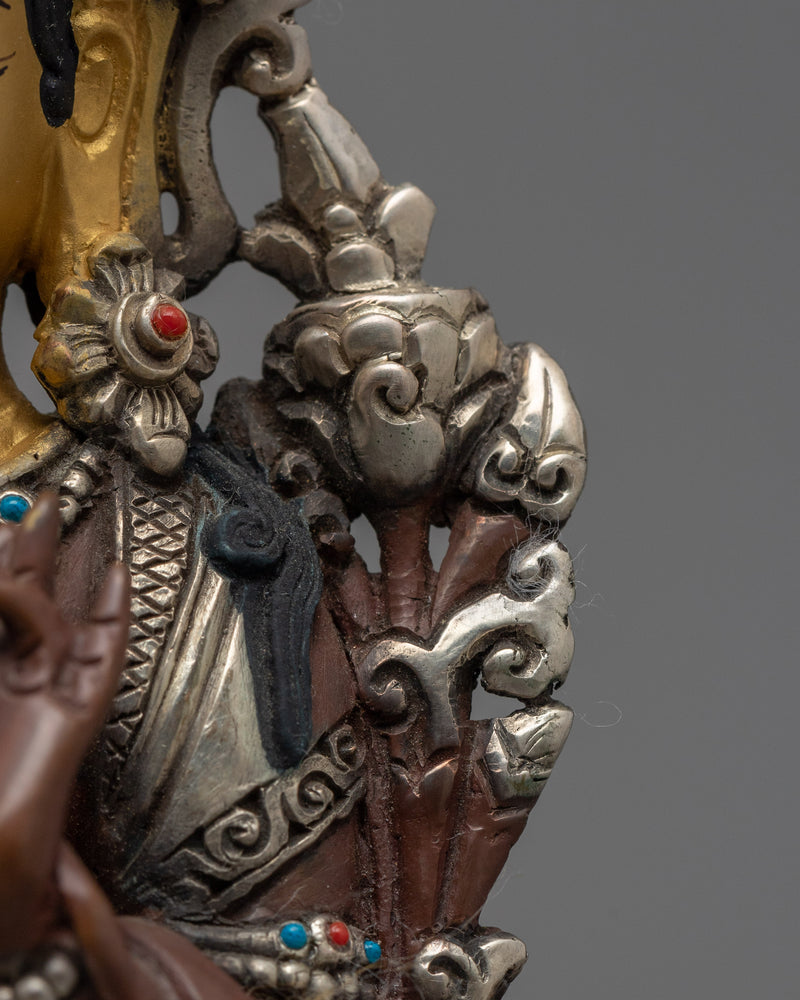 Gold Gilded Statue of the Green Tara | Oxidized Copper Buddhist Artwork