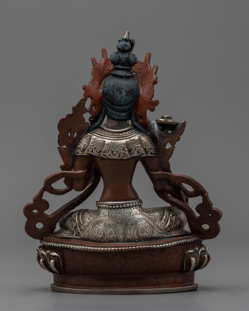 Gold Gilded Statue of the Green Tara | Oxidized Copper Buddhist Artwork